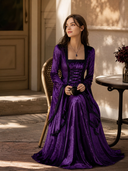 Purple Medieval-Style Lace-Up Dress