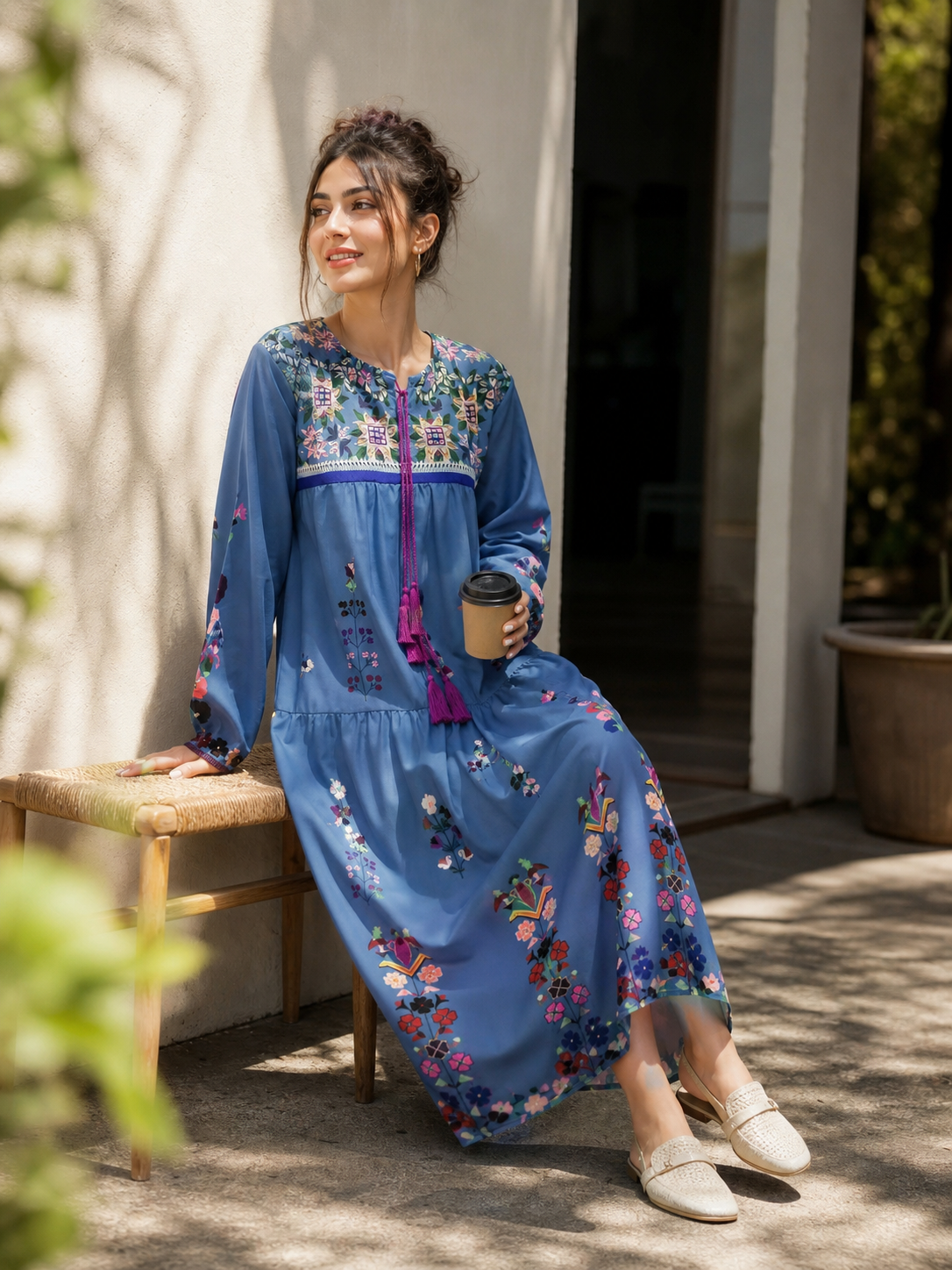 Jumpsuit with Floral Print and Pink Fringe