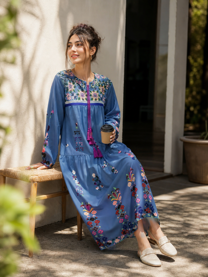 Jumpsuit with Floral Print and Pink Fringe