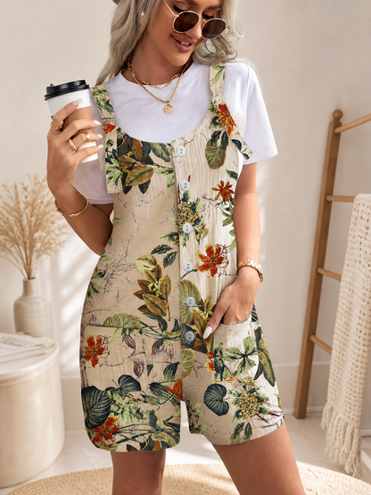 Tropical Floral Print Romper Shorts