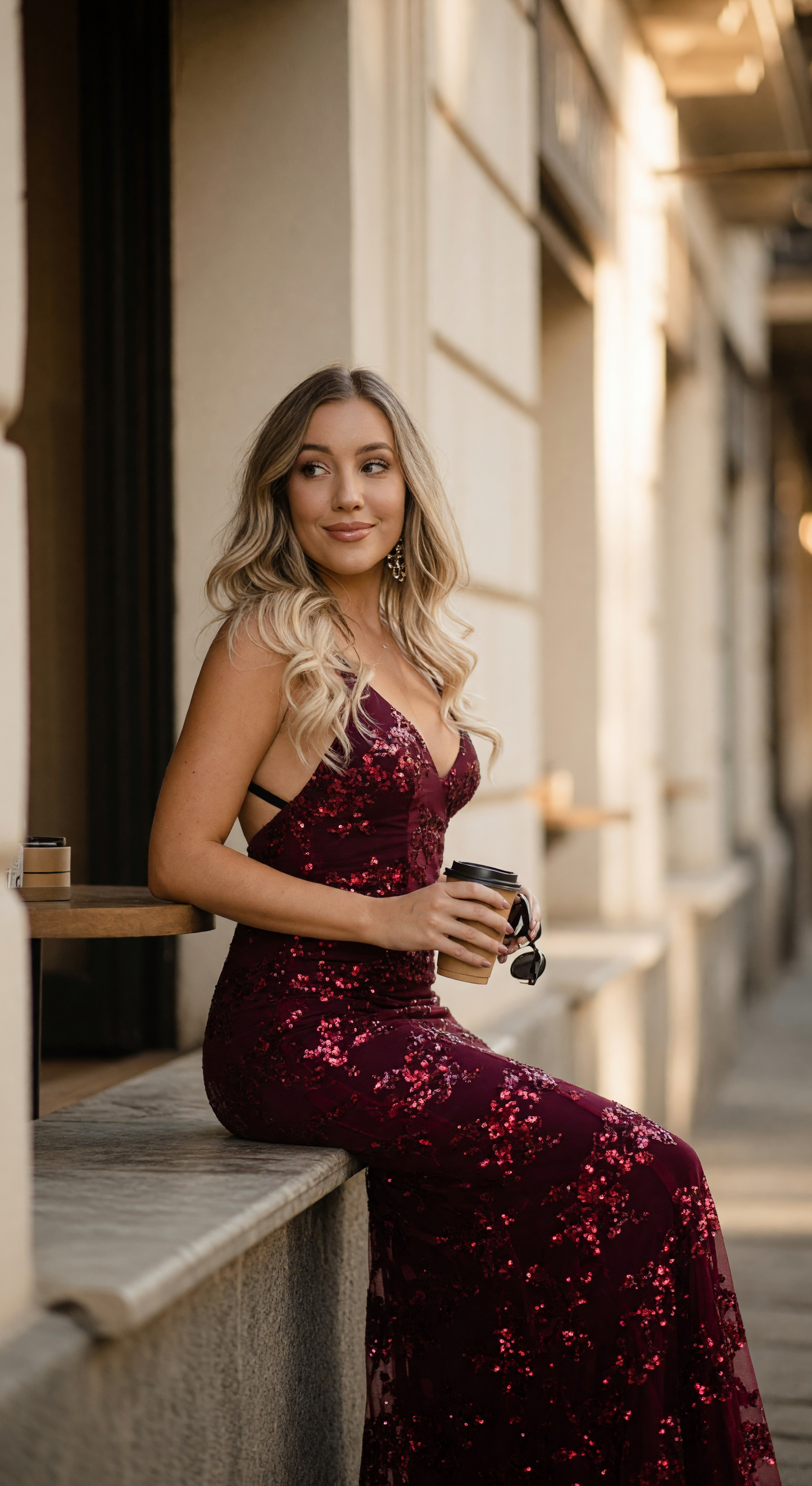 Women's Sequin Maxi Dress with a V-Neckline