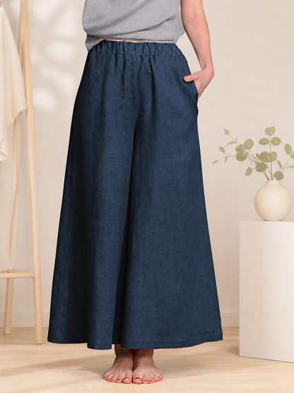 Women's High-Waisted Wide-Leg Pants, Dark Navy