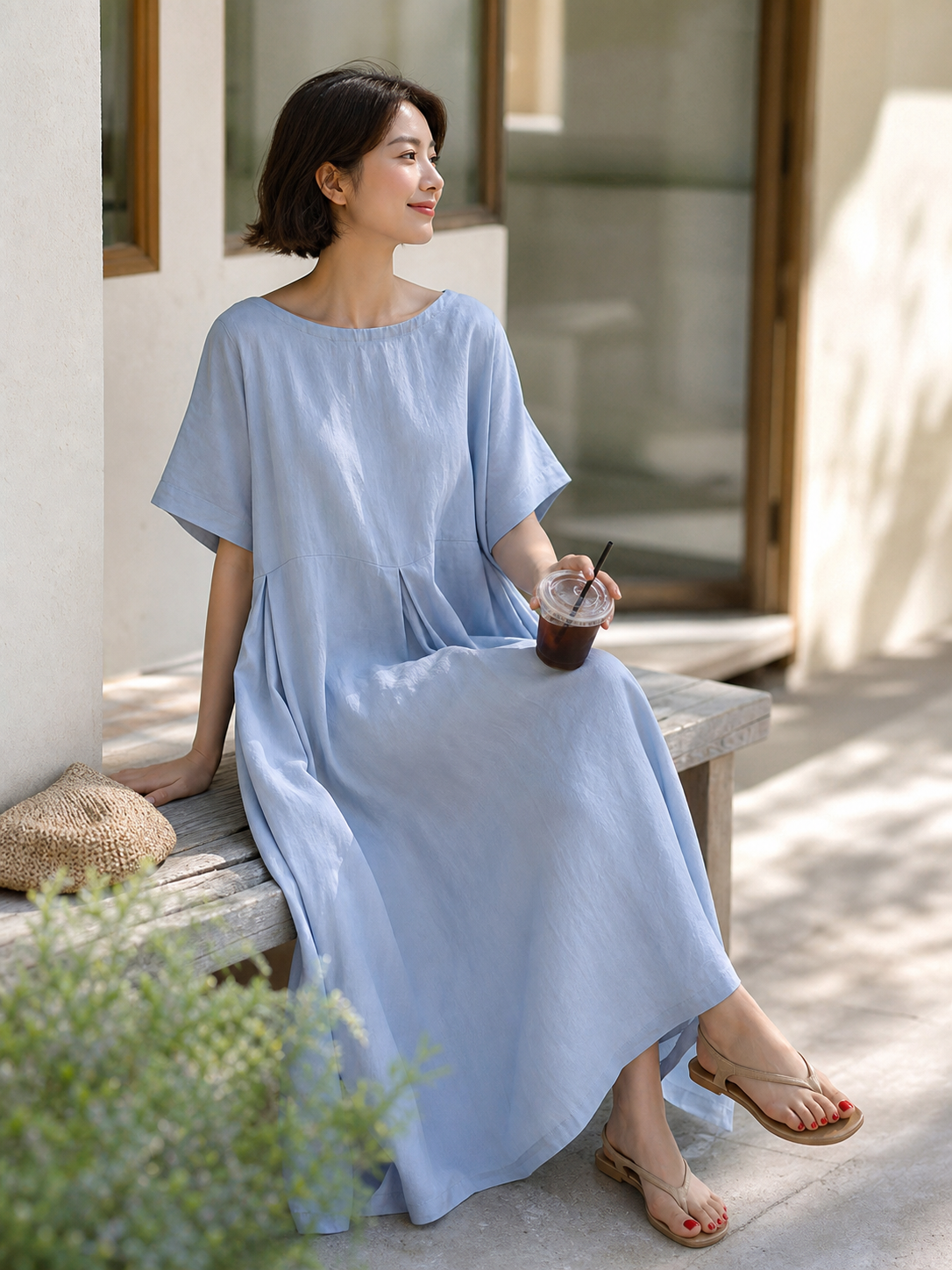 Women's Light Blue Loose A-Line Dress