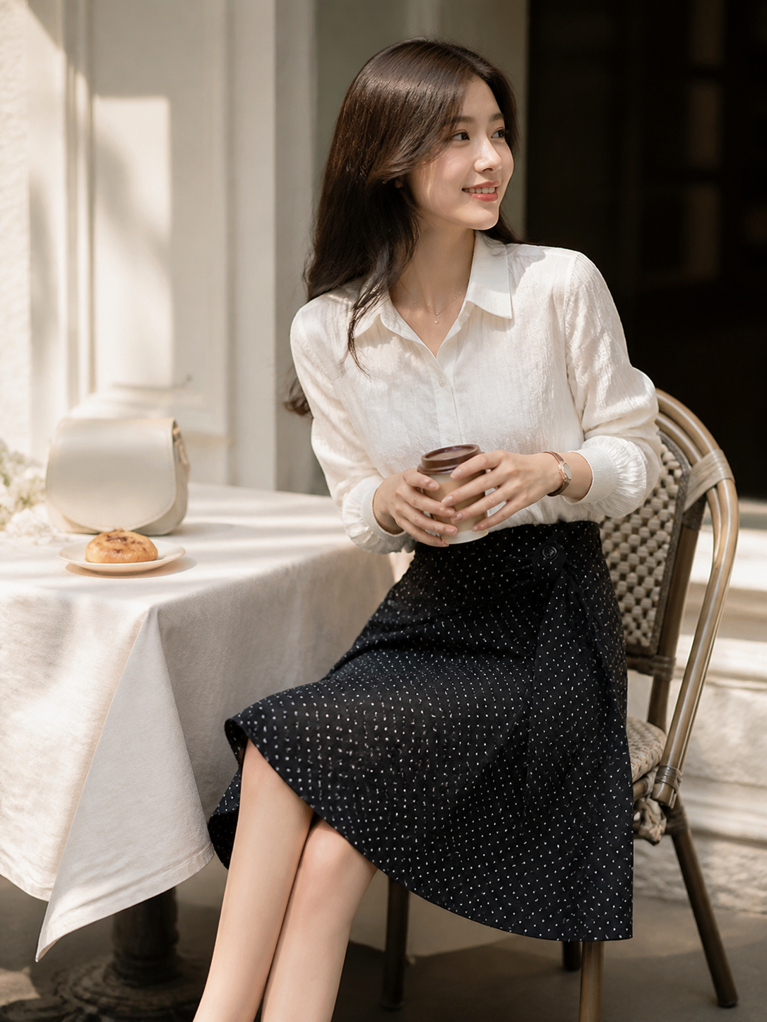 Women's Polka-Dot Wrap Midi Skirt with an A-Line Silhouette