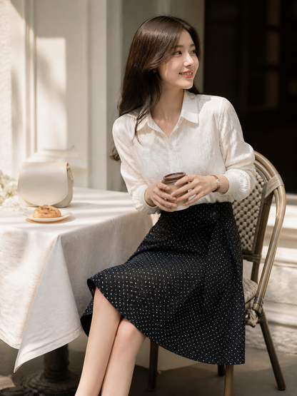 Women's Polka-Dot Wrap Midi Skirt with an A-Line Silhouette
