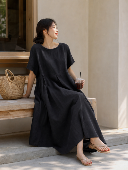 Women's Black Dress with a Round Neckline and A-Line Silhouette