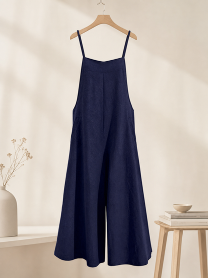 Wide-Leg Bib Overalls, Dark Blue