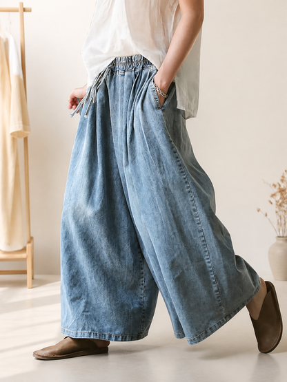 Light Blue Palazzo Pants with an Elastic Waist