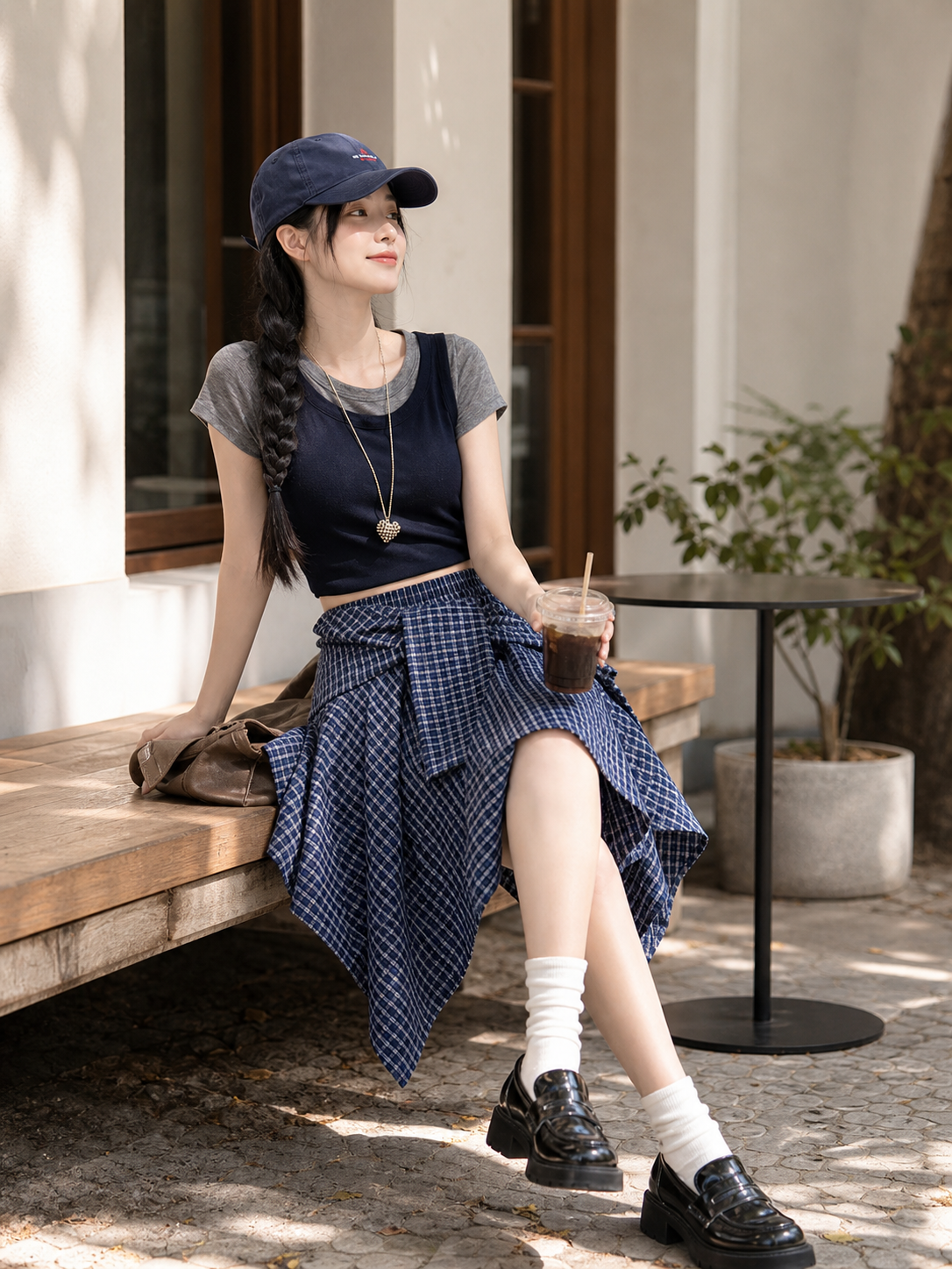 Women's Plaid Skirt with an Asymmetrical Hem