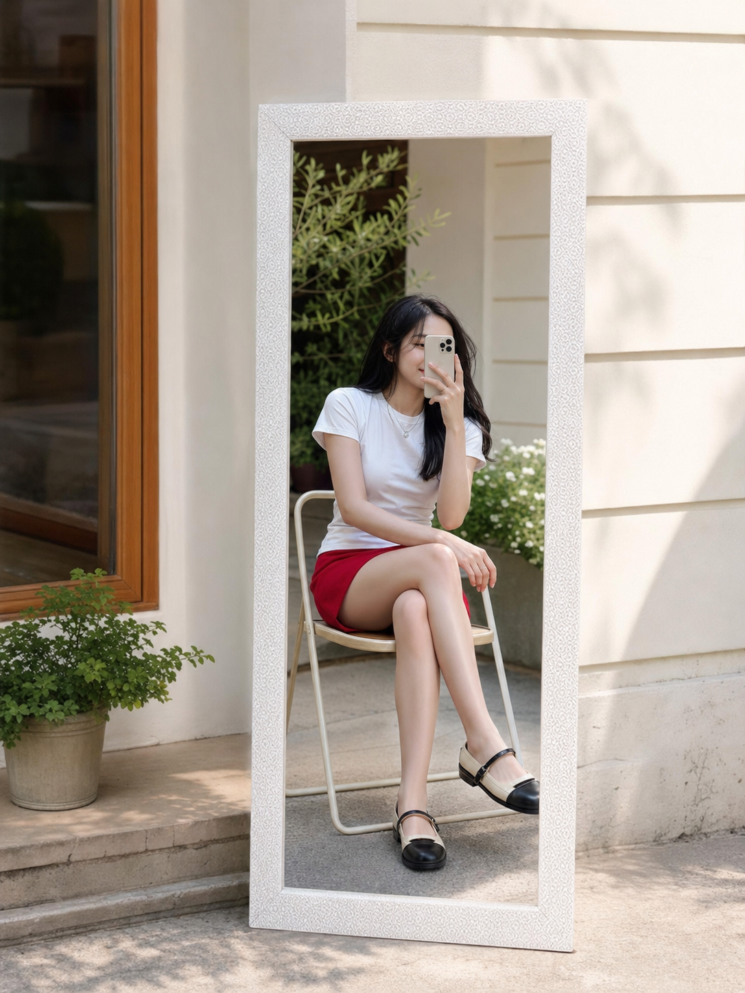 Women's Set with White Top and Red Short Skirt