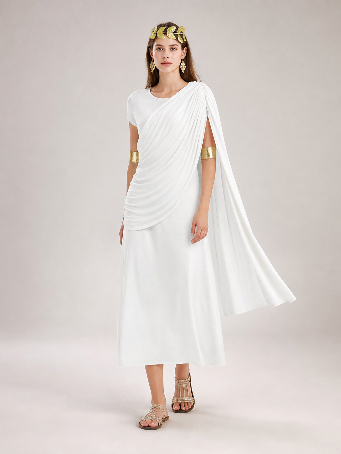 White draped dress with flowing train product view 34