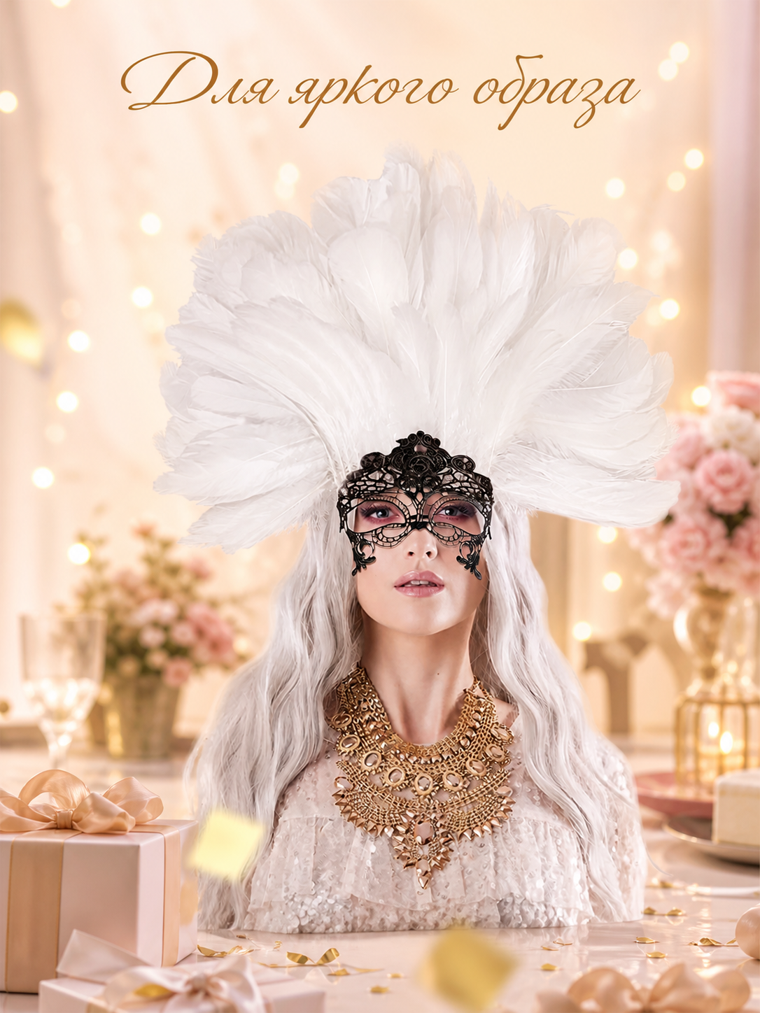 White feather masquerade headpiece product view 32