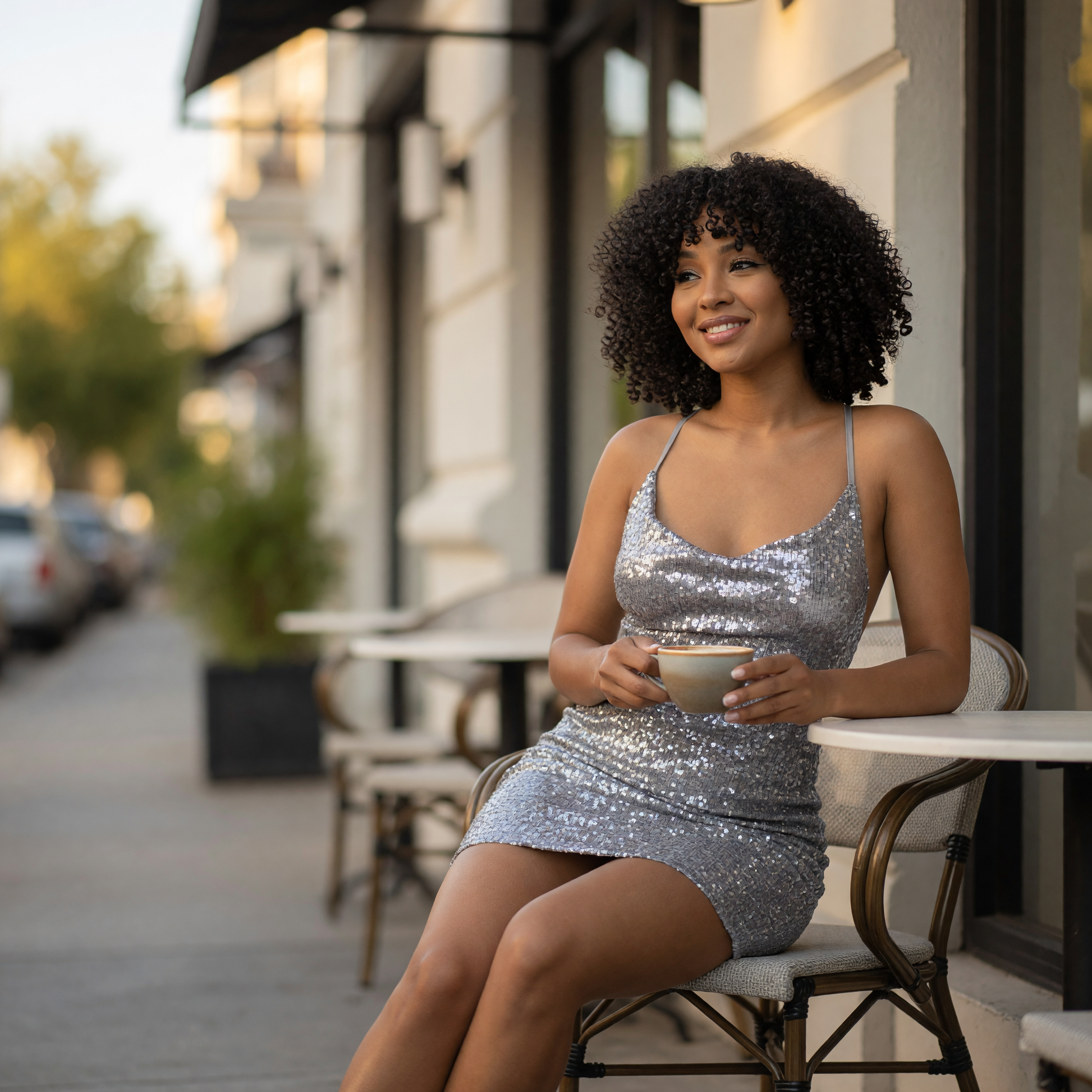 Silver-Gray Sequin Mini Dress with Straps