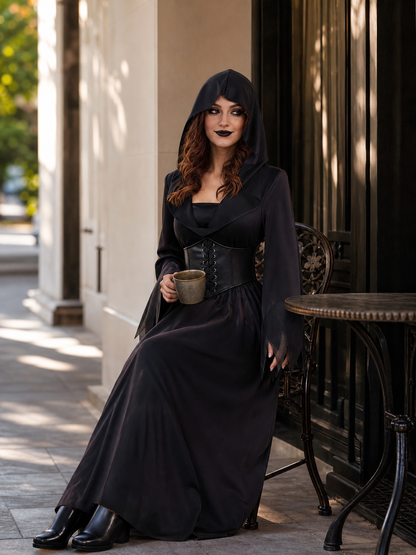 Vampire Cosplay Dress, Black, with Hood