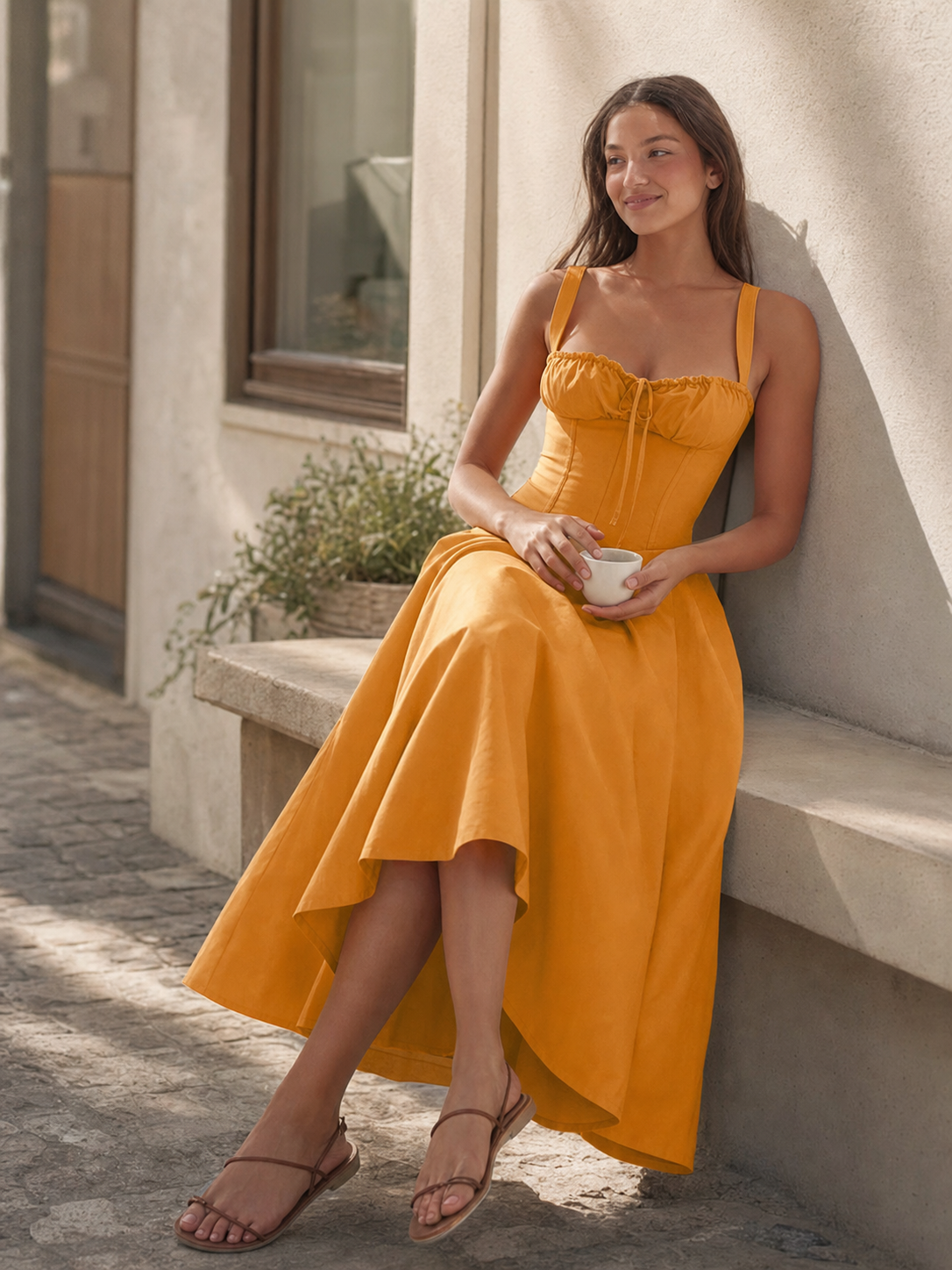 Women's summer spaghetti-strap dress with a fitted bodice