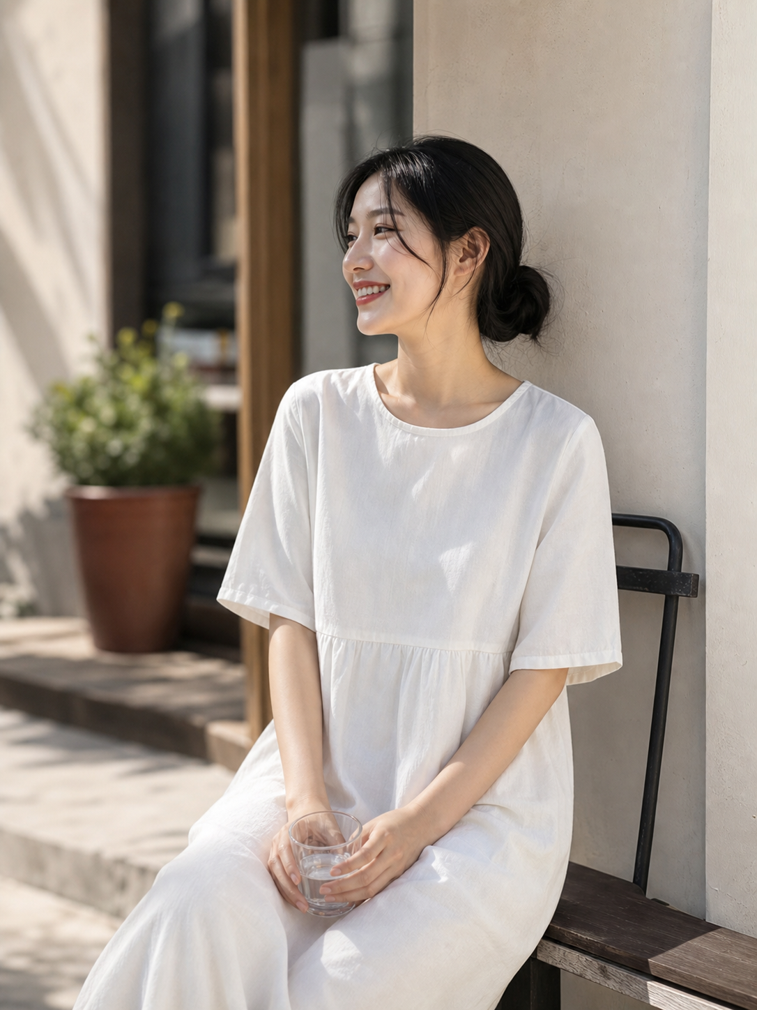 Long A-line Dress with a Round Neckline