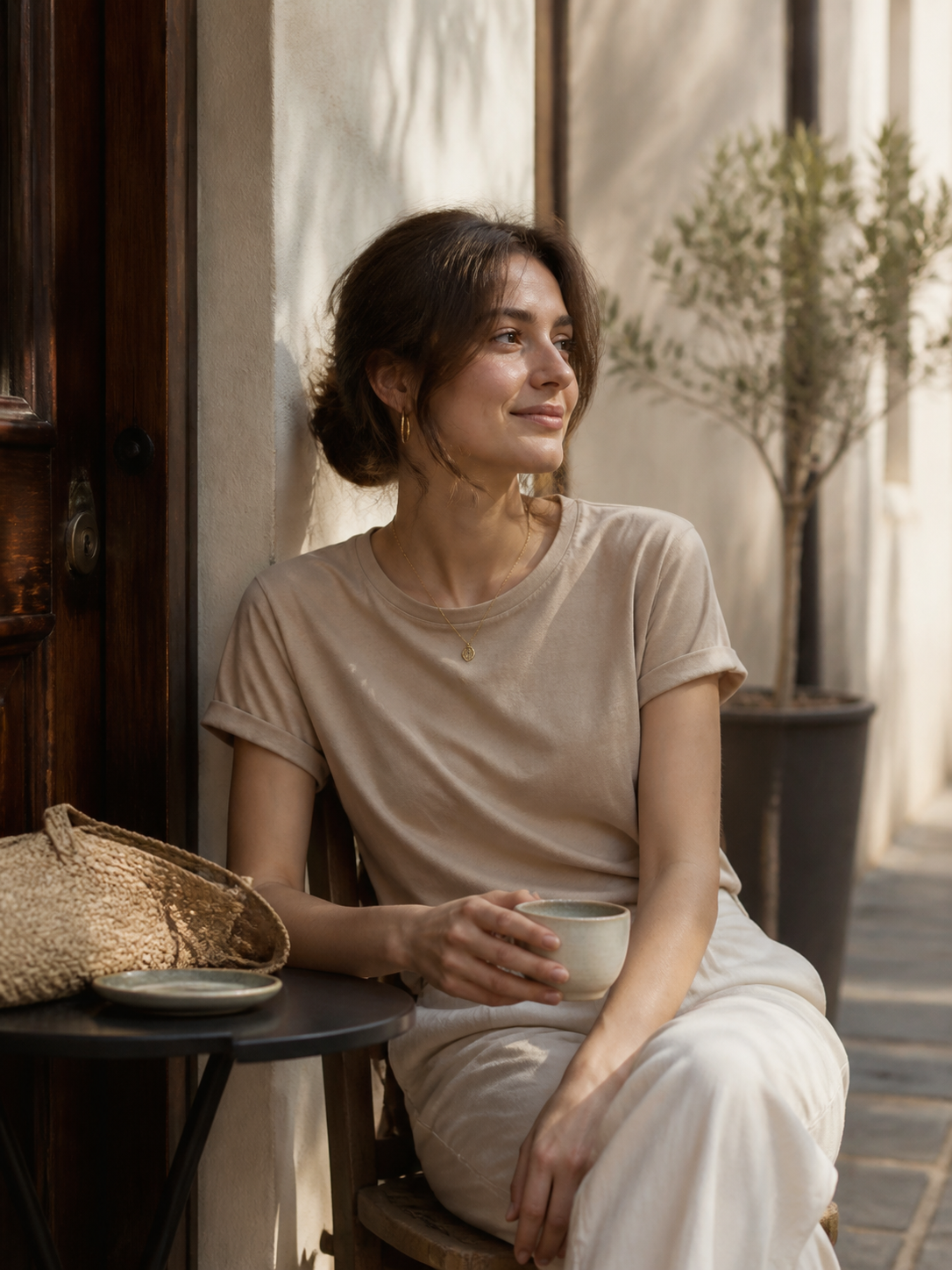 Solid light brown fabric with texture and folds