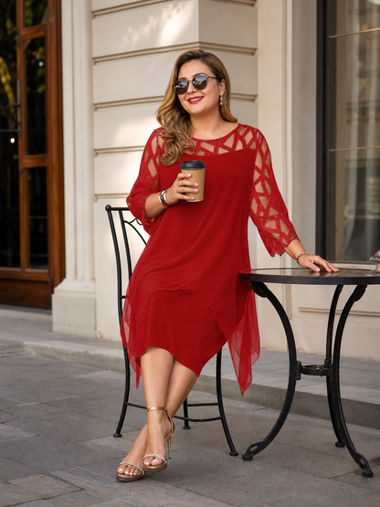 Red Loose-Fit Dress with Geometric Cutouts