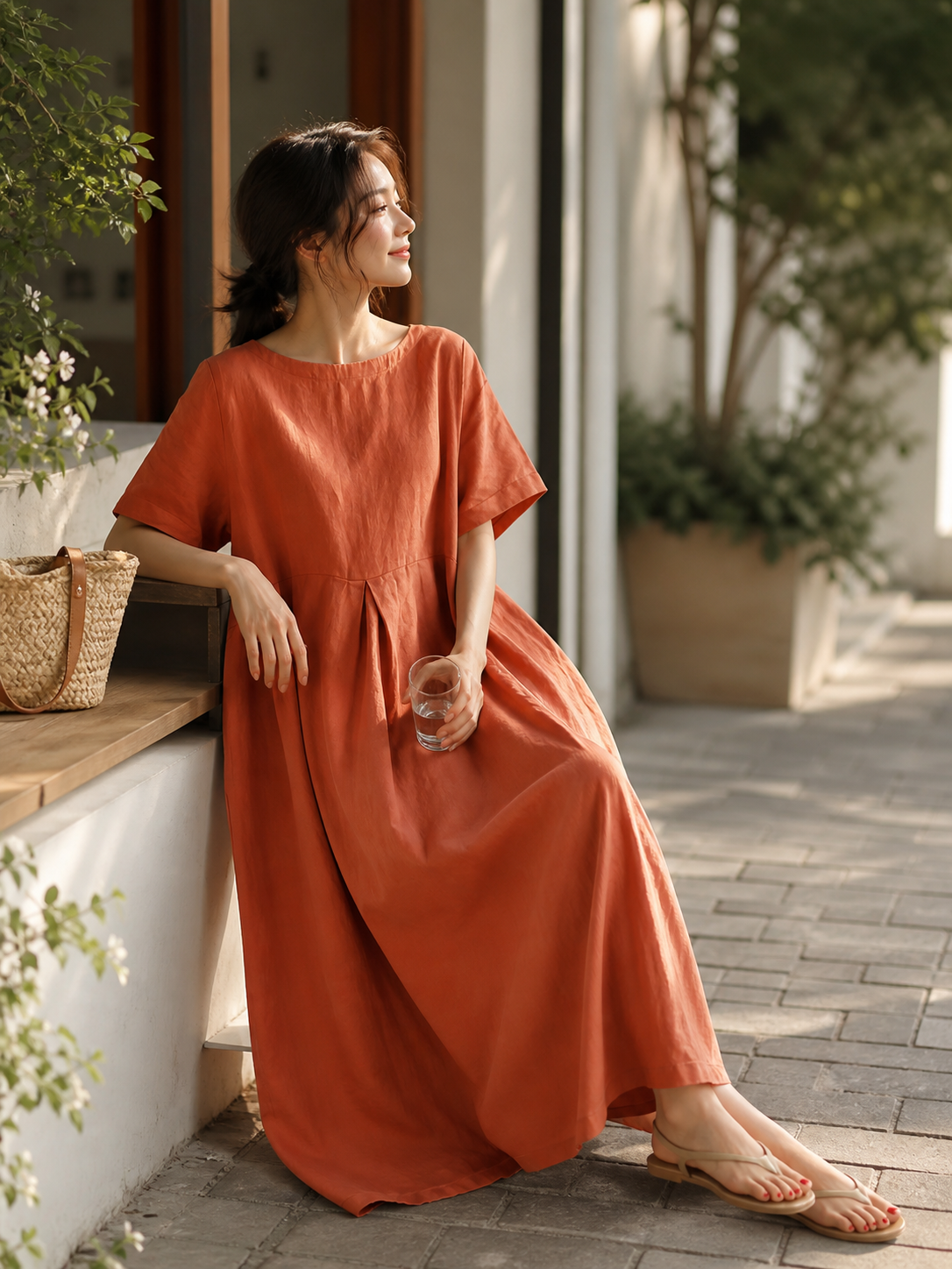 Women’s Orange-Red Loose-Fit Dress
