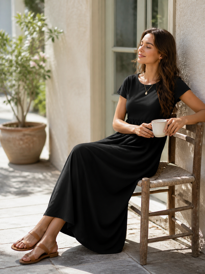 Women’s Black Maxi Dress with Short Sleeves