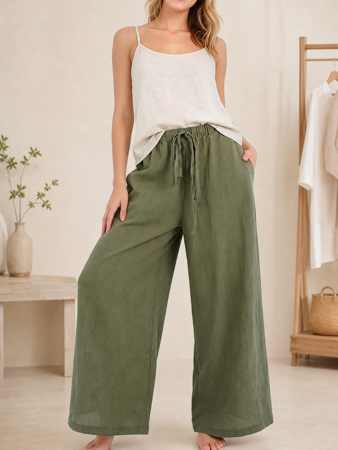High-Waisted Palazzo Pants with Pockets