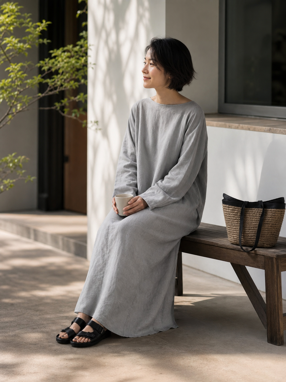 Long Dress with Sleeves and Side Slits
