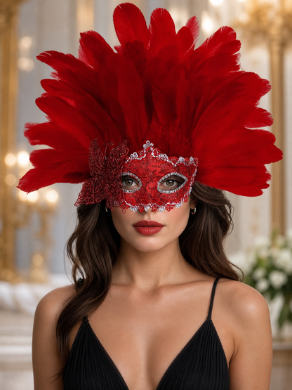 Carnival Headpiece with Red Feathers