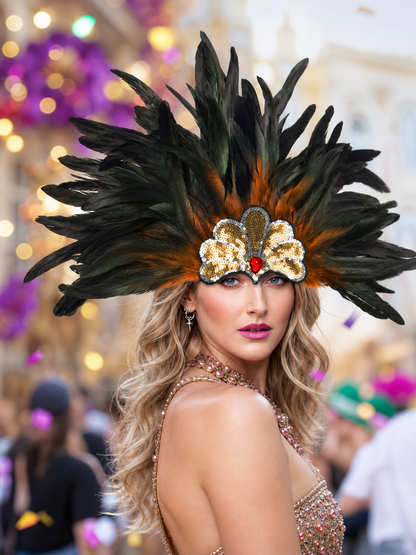 Carnival Feather and Bead Headpiece
