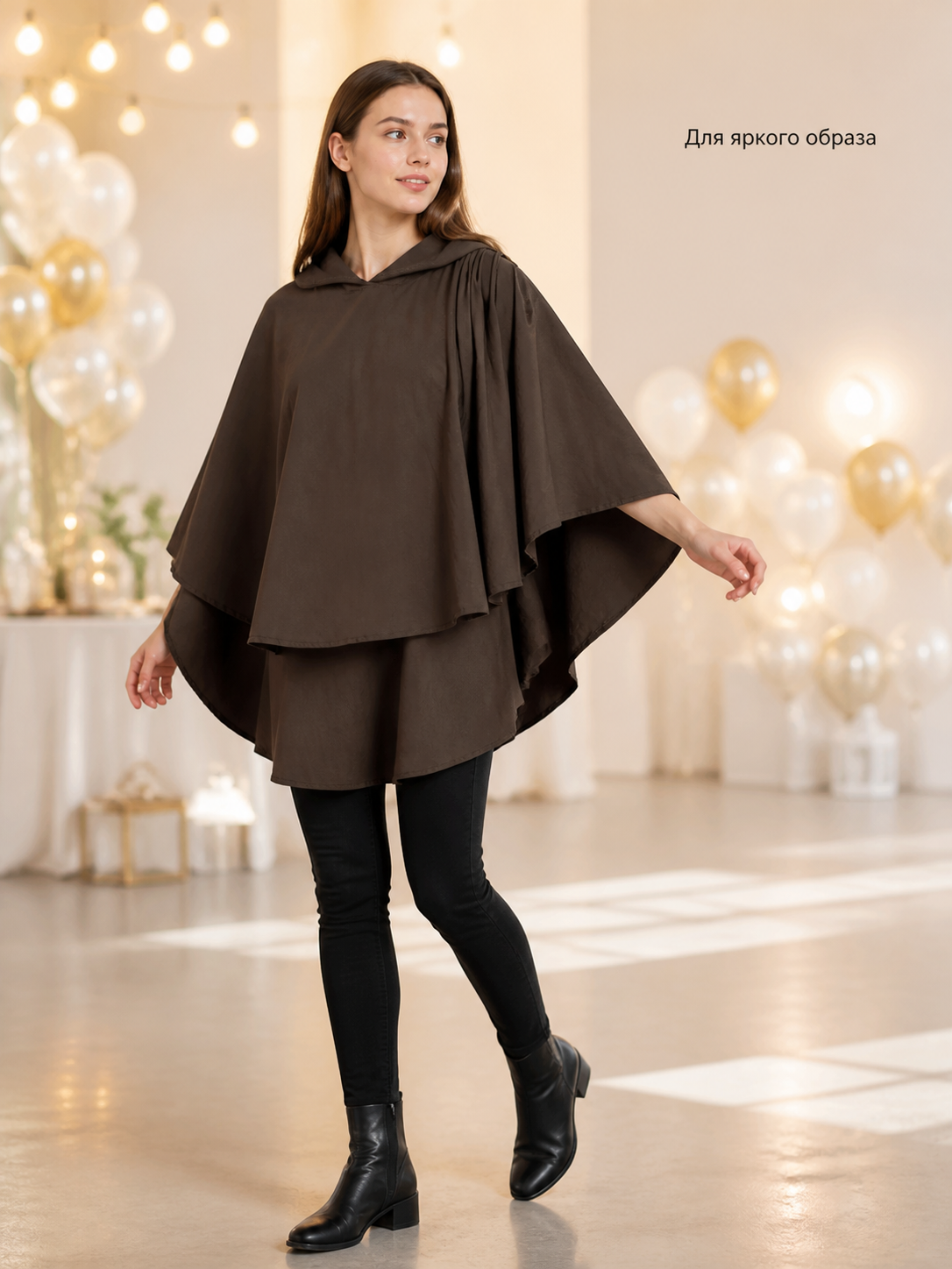 Women's Hooded Wanderer Cloak Costume with Layered Hem, Shoulder Draped Pleats lifestyle view 3