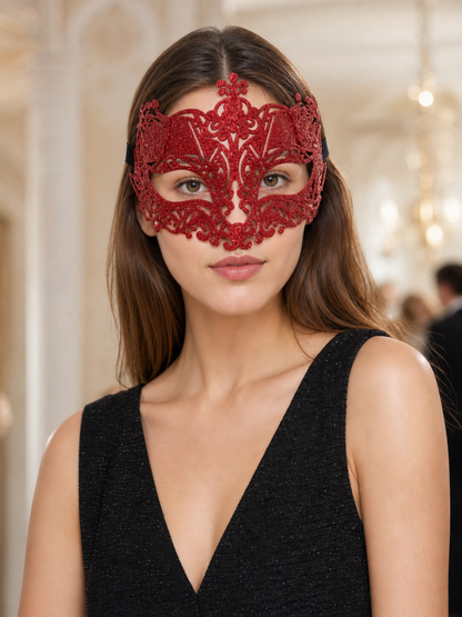 Red Glitter Masquerade Eye Mask