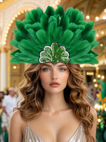 Carnival Headpiece with Green Feathers