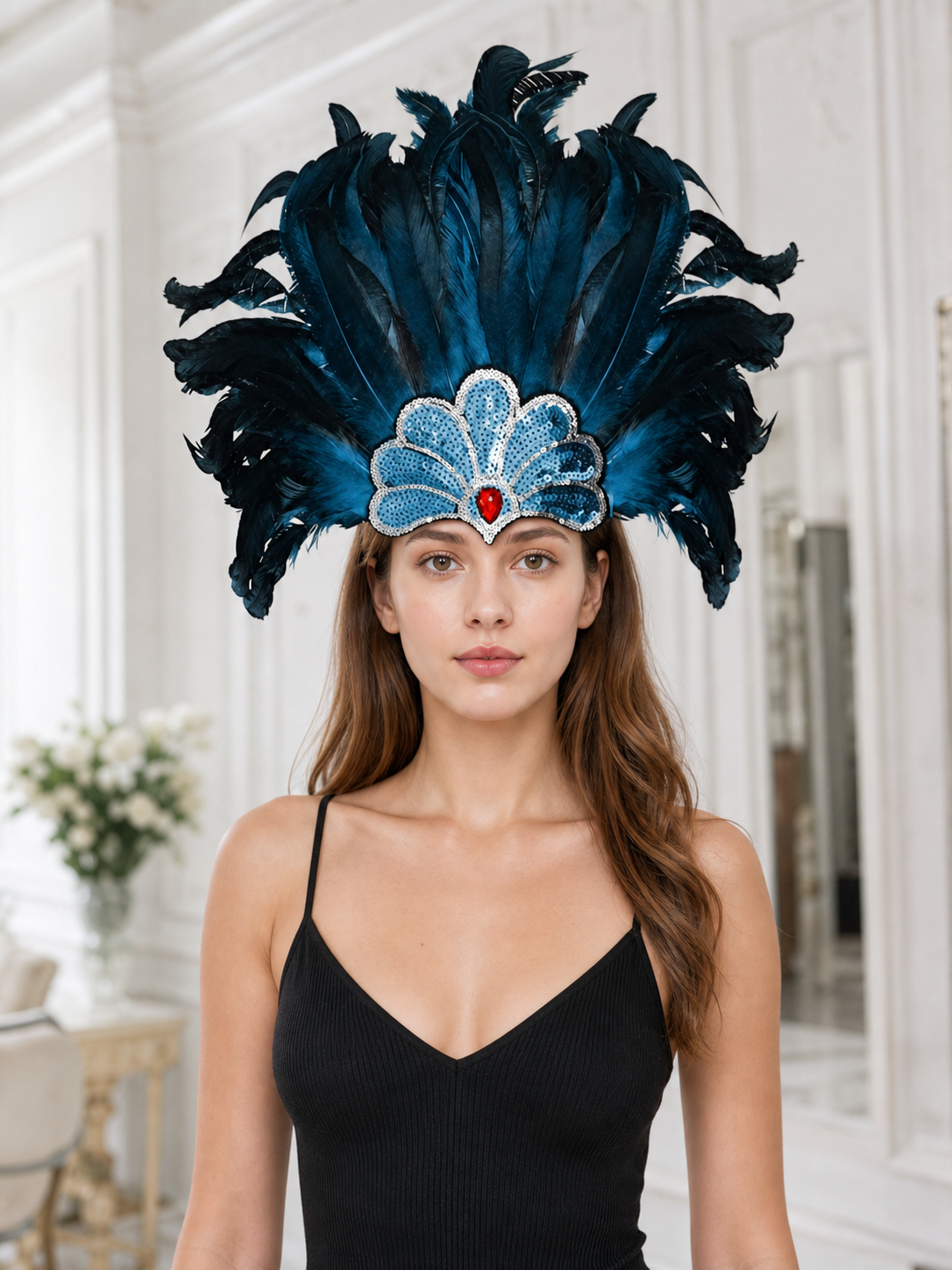 Carnival Feather and Bead Headpiece
