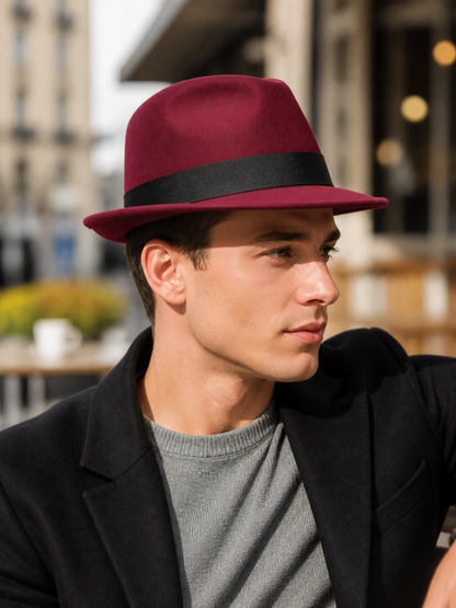 Carnival Burgundy Fedora Hat with Black Ribbon