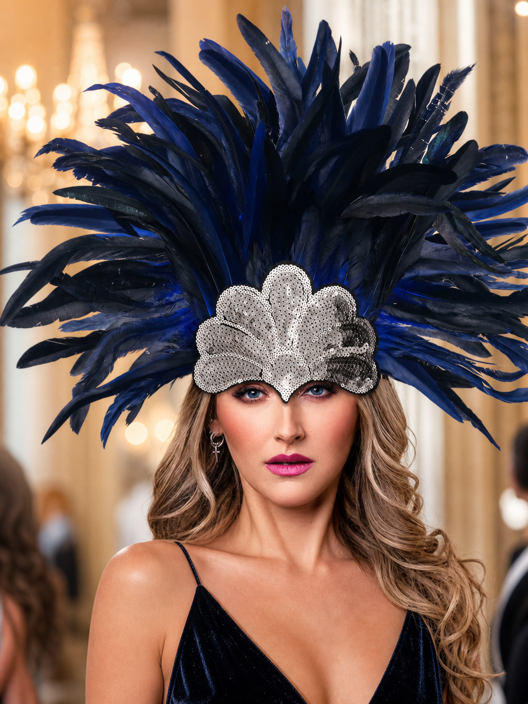 Carnival Headpiece with Blue Feathers