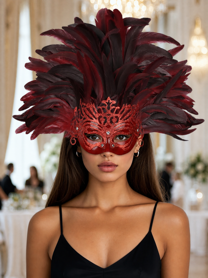 Carnival headpiece with feathers and mask