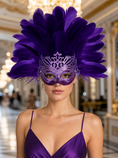 Carnival Mask with Purple Feathers