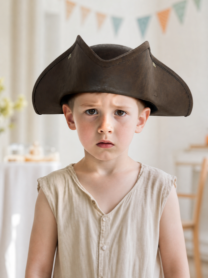 1pc Children's Dark Brown Tricorn Pirate Hat, Wide Curved Brim Costume Accessory for Pirate-Themed Dress-Up Parties and Role-Play