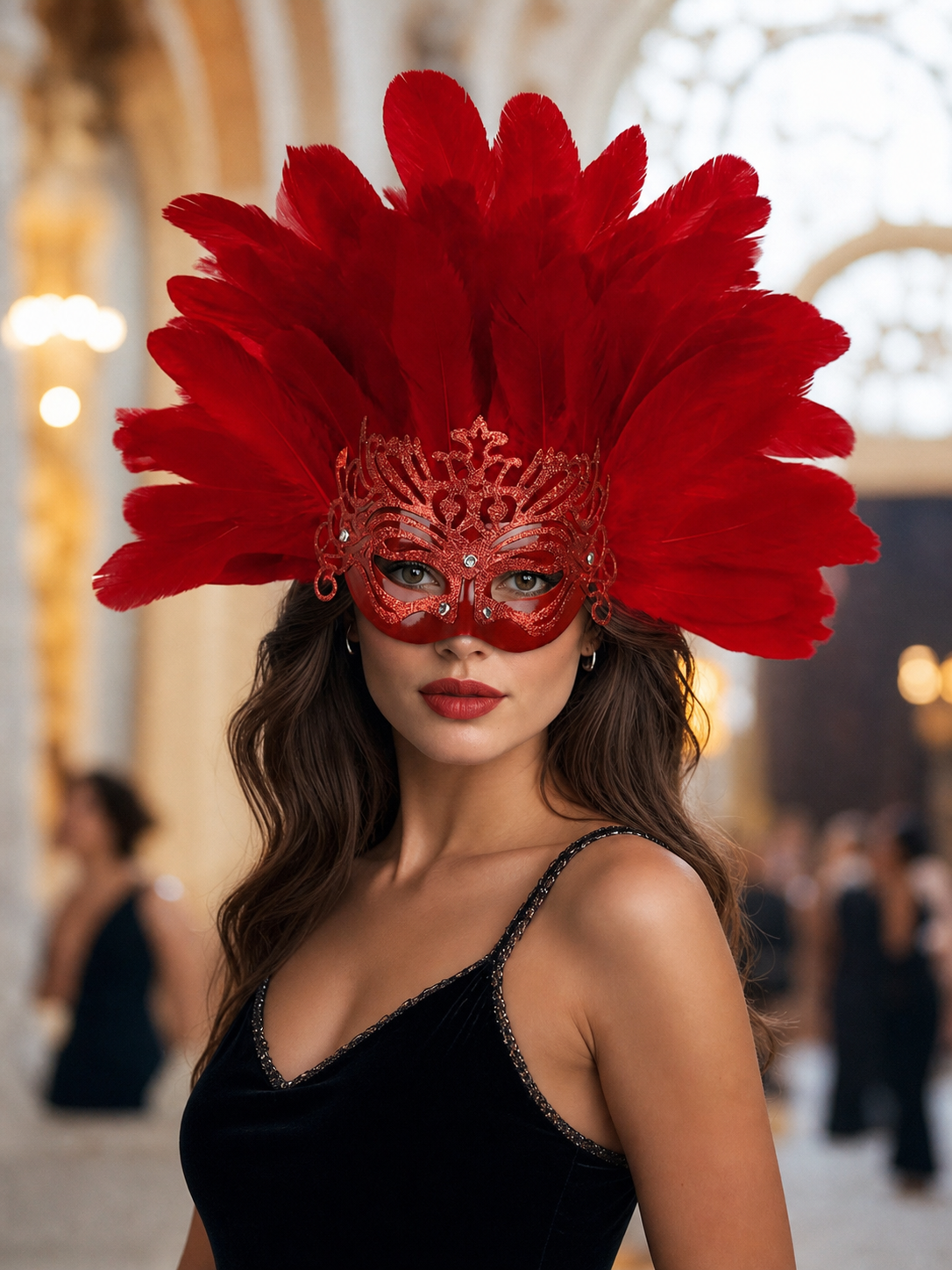 Carnival Feather Headpiece with Mask