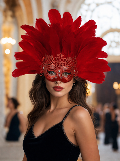 Carnival Feather Headpiece with Mask