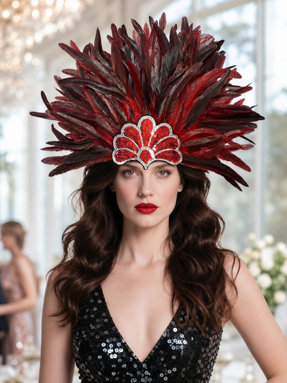Carnival headpiece with red feathers