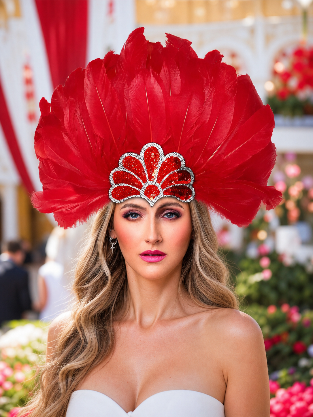 Carnival Headpiece with Red Feathers