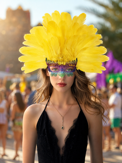 Carnival headpiece with yellow feathers