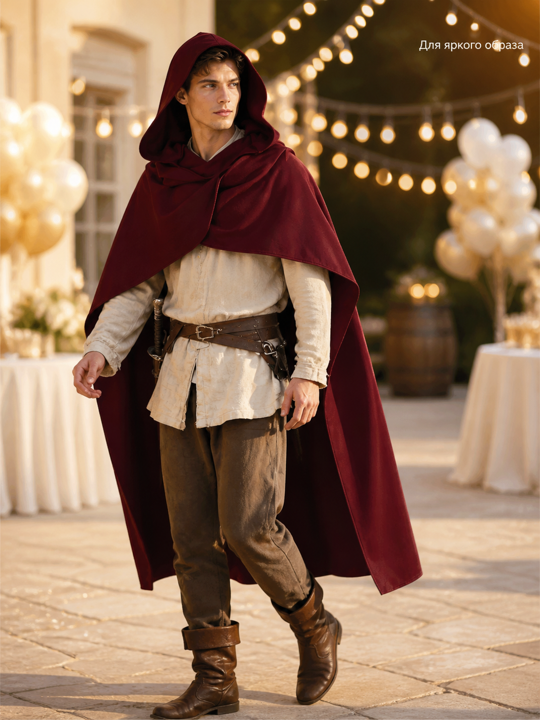 Wine Red Hooded Costume Cape product view 61