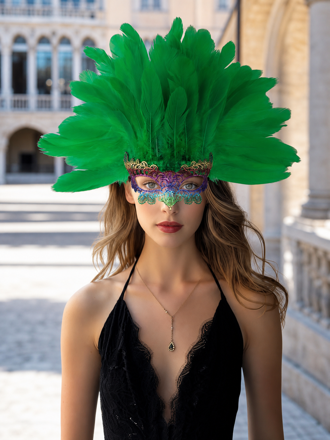 Carnival feather headdress with mask