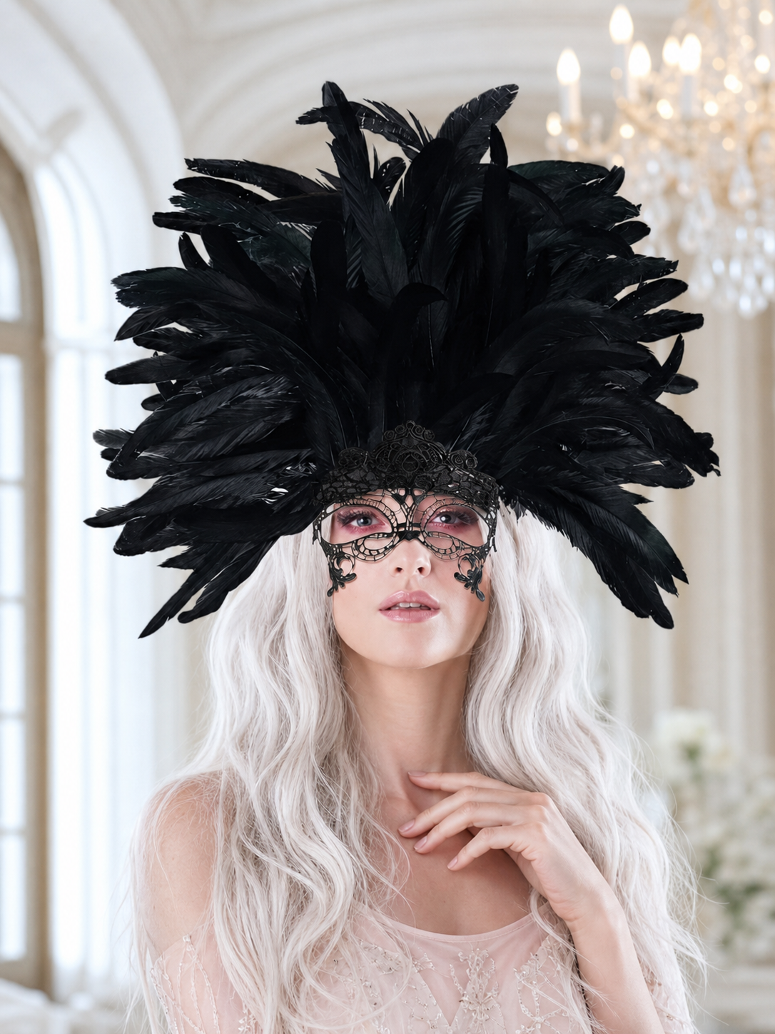 Carnival Feather Headpiece with Mask
