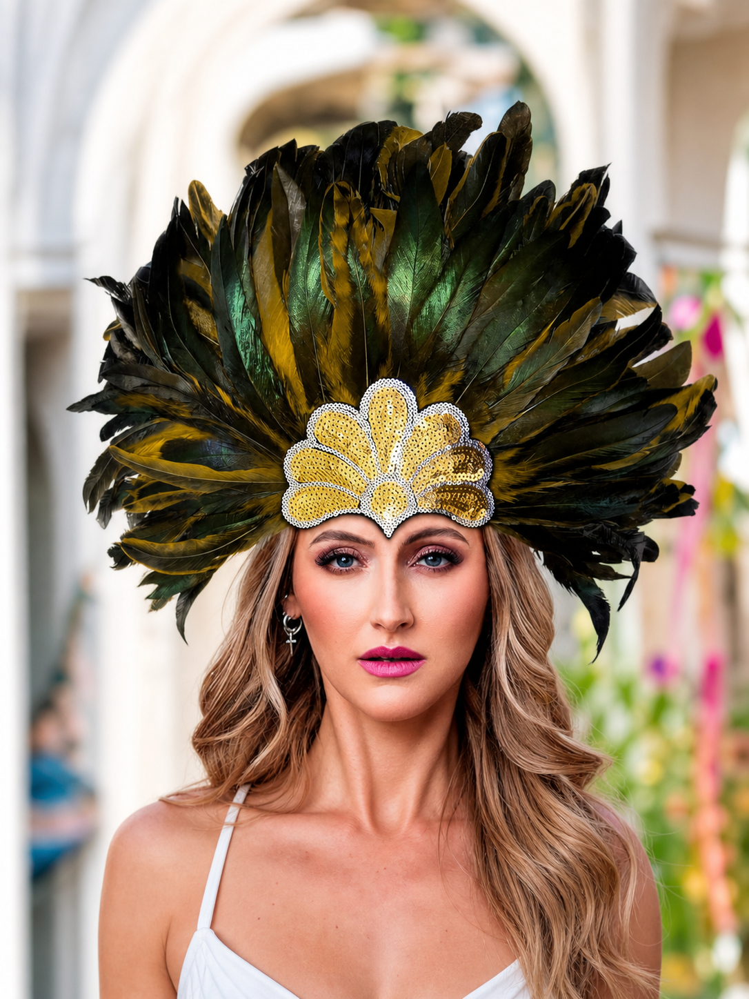 Carnival Feather and Sequin Headpiece