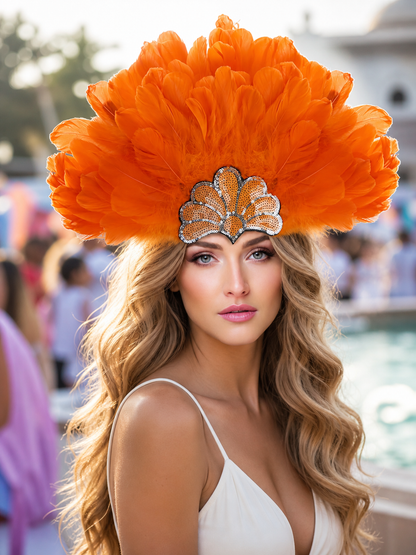 Carnival Headpiece with Orange Feathers