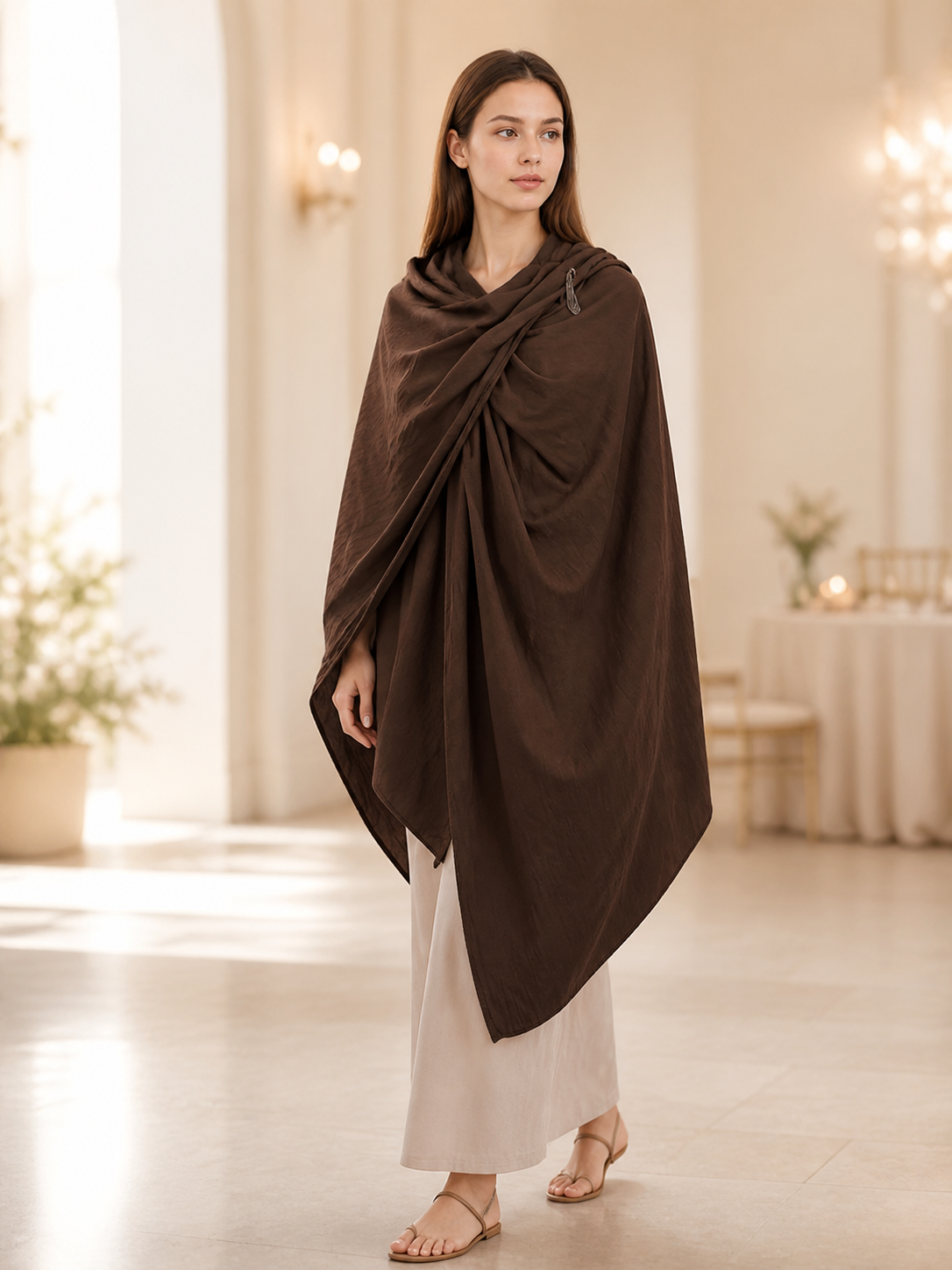Brown Carnival Cloak with Hood lifestyle view 2