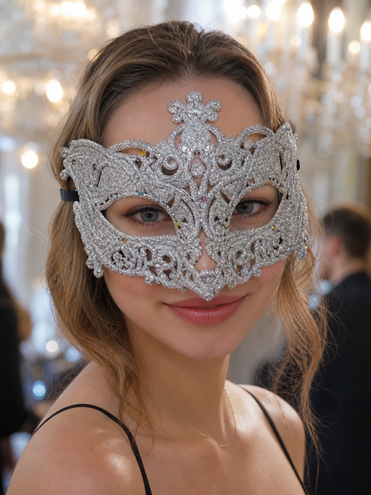 Carnival eye mask with silver glitter