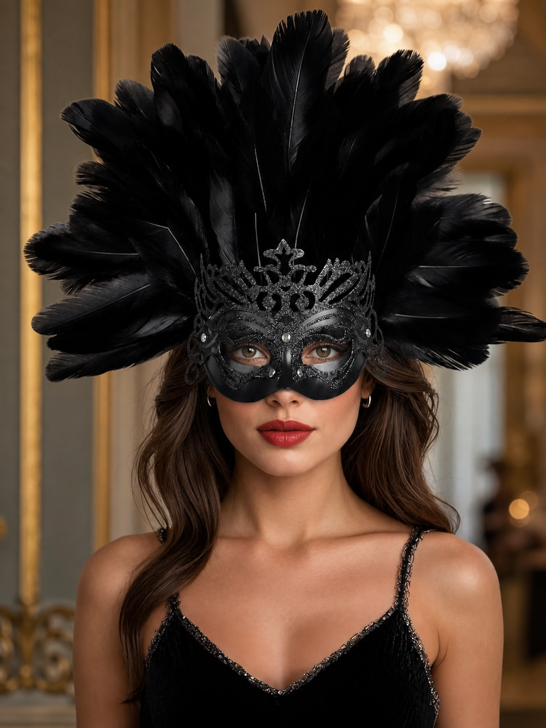 Carnival Feather Headpiece with Mask